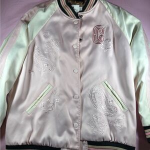 Coach Pink and Brown Bomber Oversized Bandanna Varsity Jacket